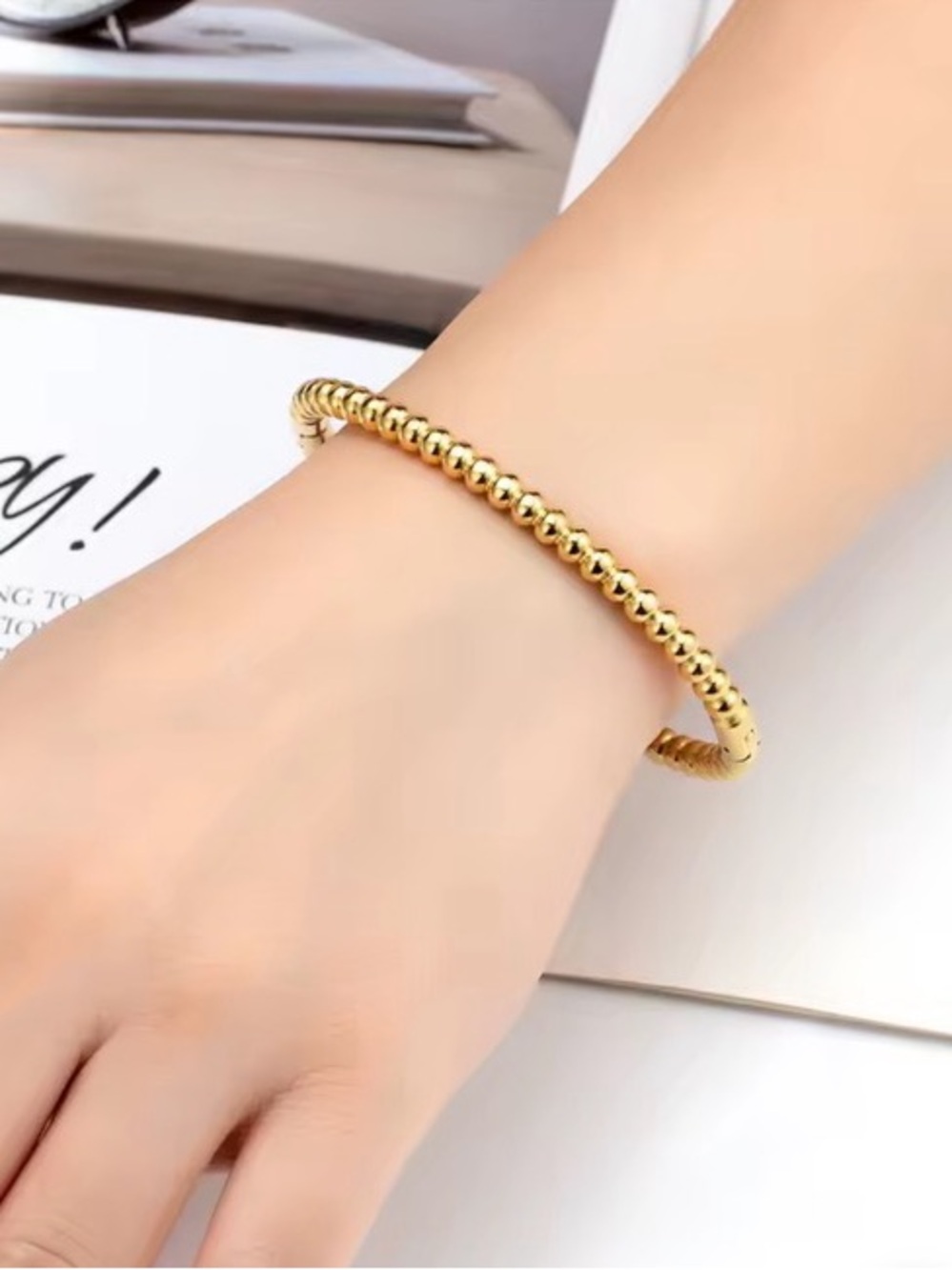 Rose Gold Bead Stretch Bracelet - Women Jewelry